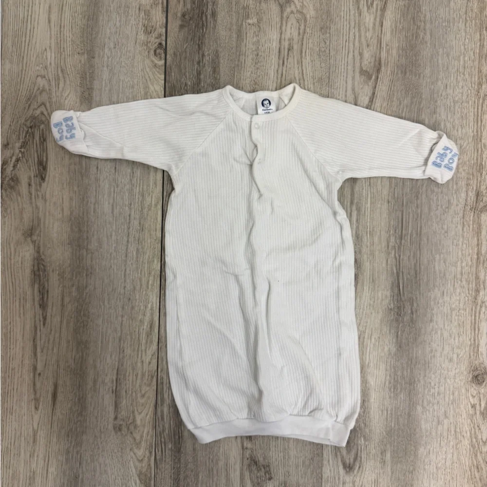 Gerber White Baby Nightgown - sleeves say Baby Boy